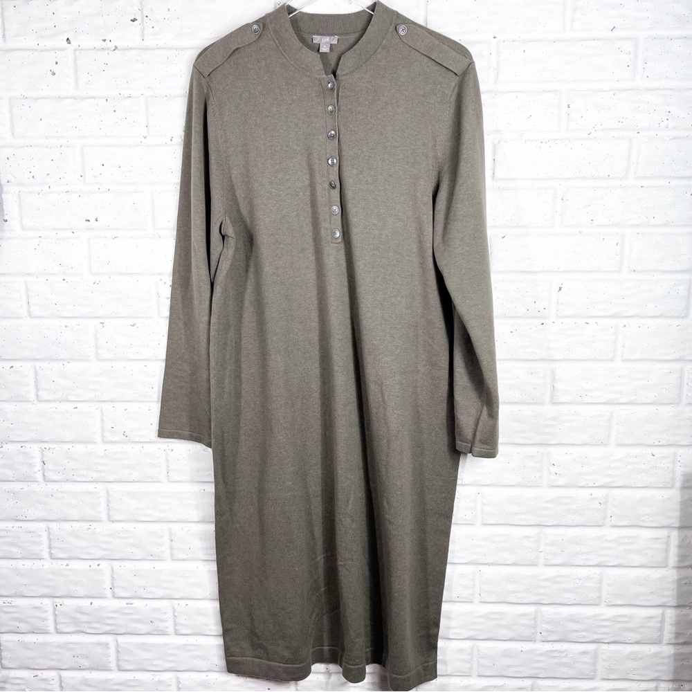 J. Jill Olive Green Long Sleeve Henley Knit Dress